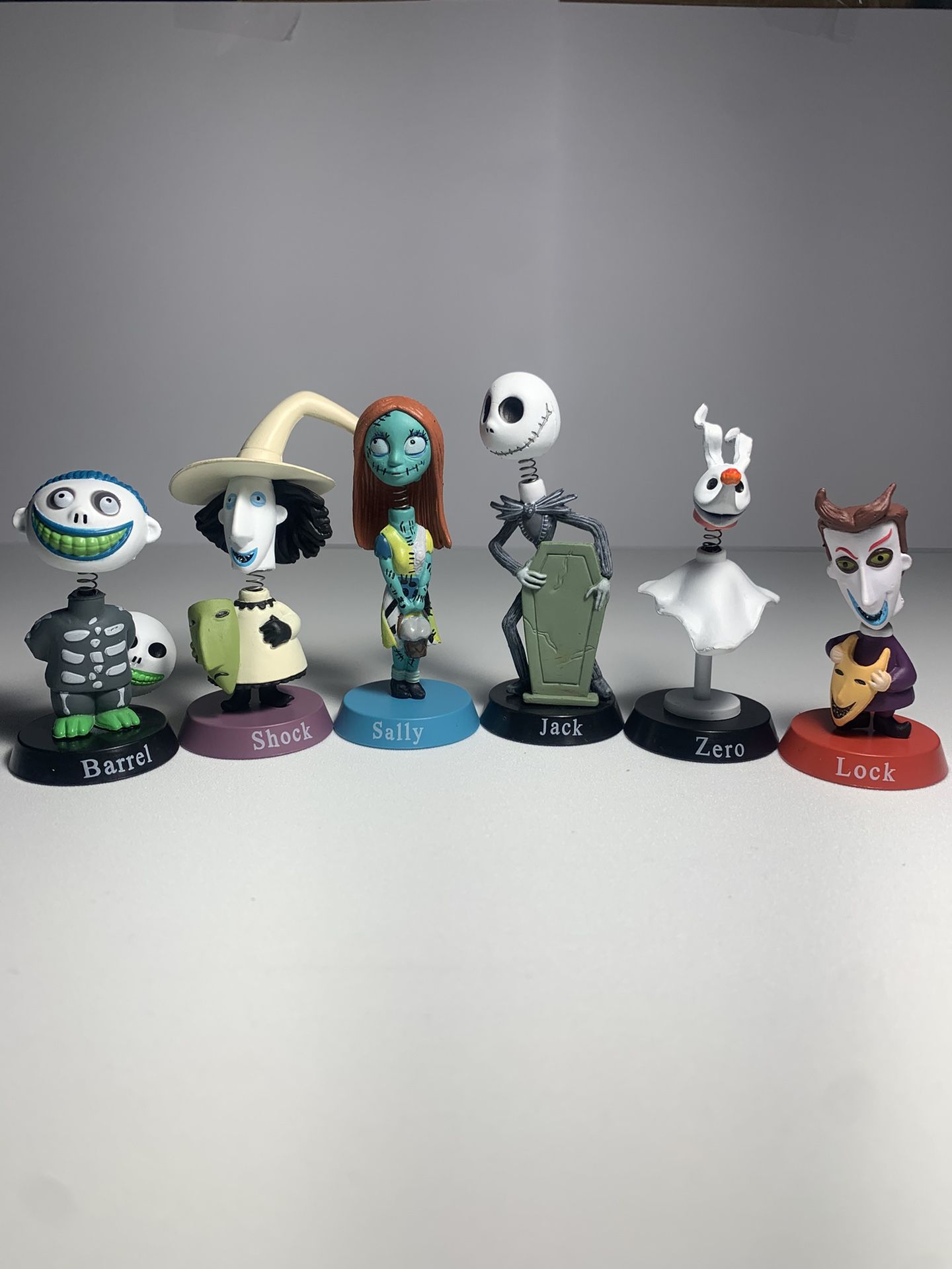 Nightmare Before Christmas Halloween Action Figures Spring Head Toys 6 Piece Set (New)