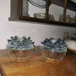 Set Of 2 (Pair) Crystal Candle Holders With Ring Storage Sparkly Bling