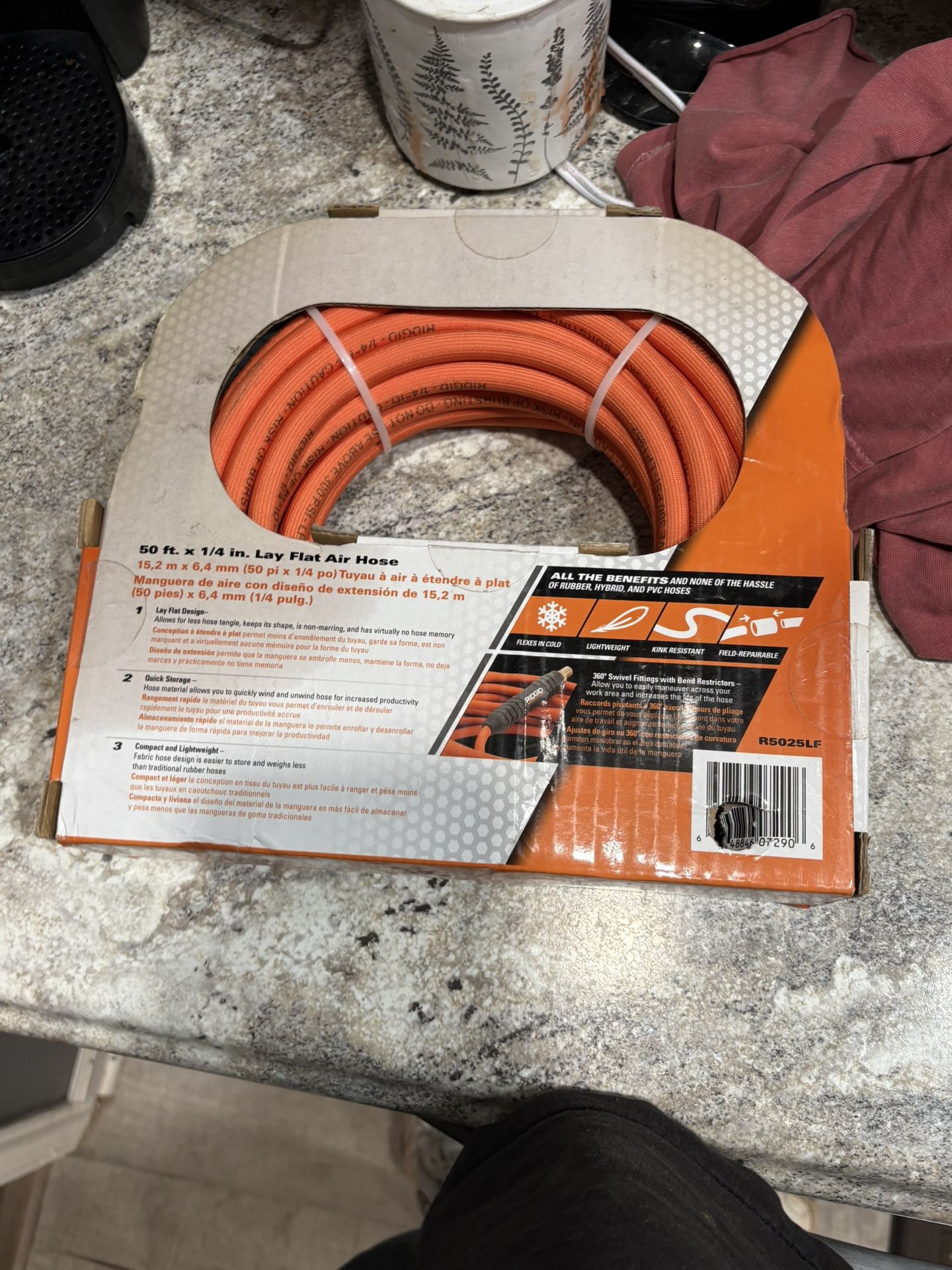 Ridgid 50’ X 1/4”  Lay Flat Air Hose
