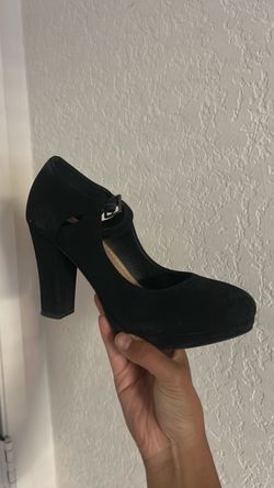 Black Suede Mary Jane Block Heel Pump