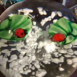 Large Vintage Ladybug Blown Glass Paperweight 