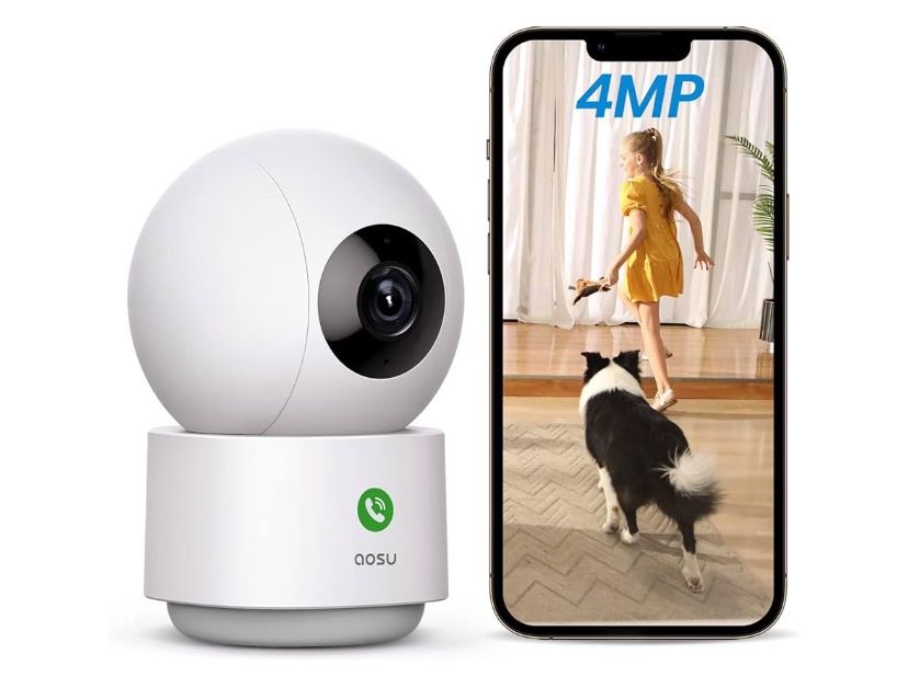 aosu 4MP Security Camera Indoor, 2.5K Baby Monitor Pet Camera 360° for Home Security, WiFi Camera with 5/2.4 GHz Wi-Fi, One-Touch Call, Smart Motion T
