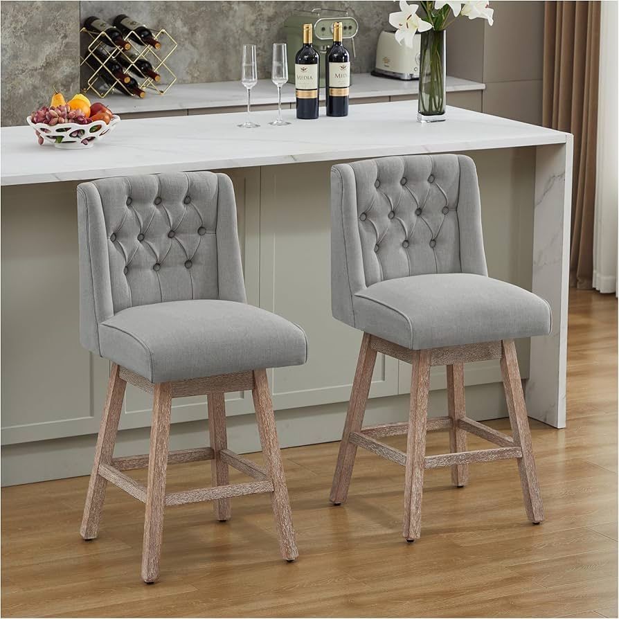 Upholstery Bar Stools Set of 2, 26 Inch Counter Height Barstools with Solid Wood Legs, 360° Swivel Stools for Island, Kitchen(Gray)  Product