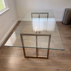 Original CB2 Silverado Crate And Barrel 6ft Long Glass And Metal Dining Table