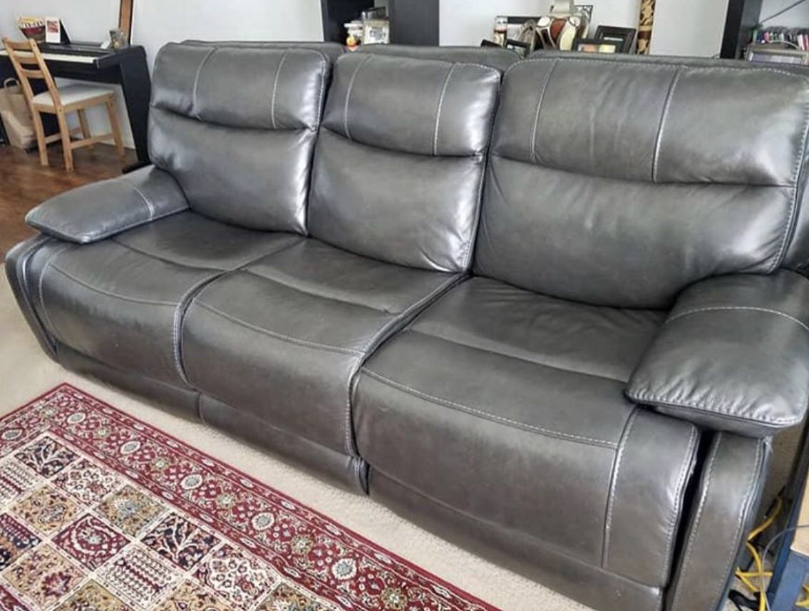 Grey Leather Ashley Furniture Reclining Sofa