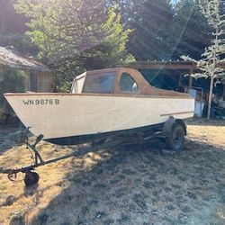 Homecrafted Wood Boat w/ Antique Mercury 