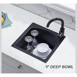 16"x16" inch Morden Quartz Mini Small Drop in Topmount Wet Matte Black Bar Sink $50  16B