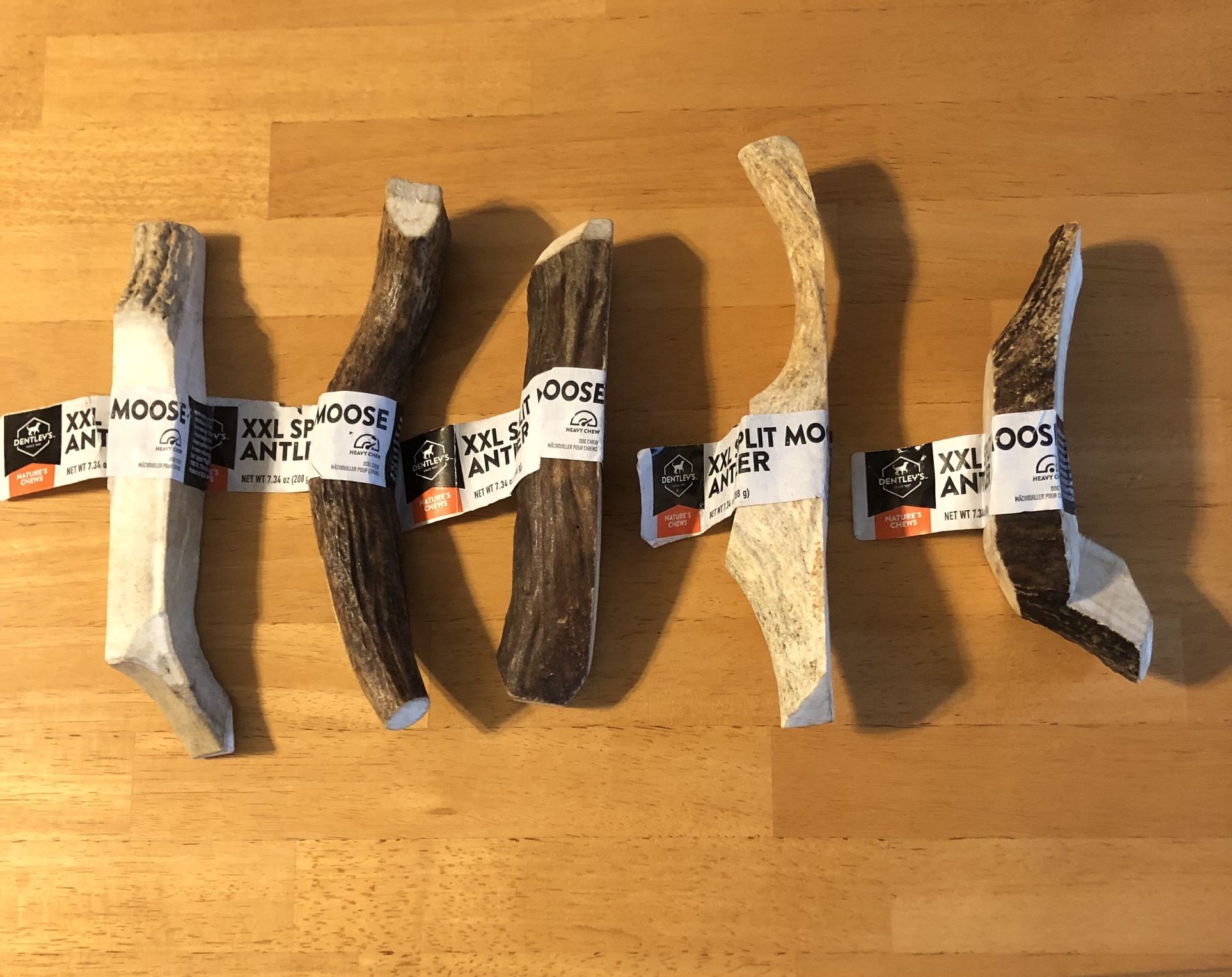 5 Dentley's Nature's Chews XXL Split Moose Antler Dog Chews, NWT!