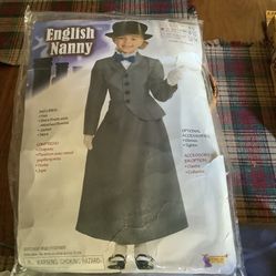 Halloween Costume Brand New English Nanny Ages 8 - 10 Hat, Shirt, Jacket And Skirt With Bow tie