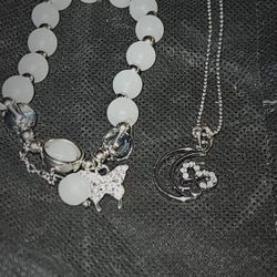 Beautiful Beaded Bracelet Matching Butterfly Necklace