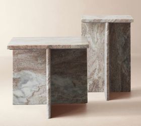 CB2 T Marble 2-Piece Marble Side Table Set – Excellent Condition