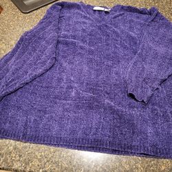 Women XL (18) Willow Bay  purple mottled vneck velour sweater Lot 147