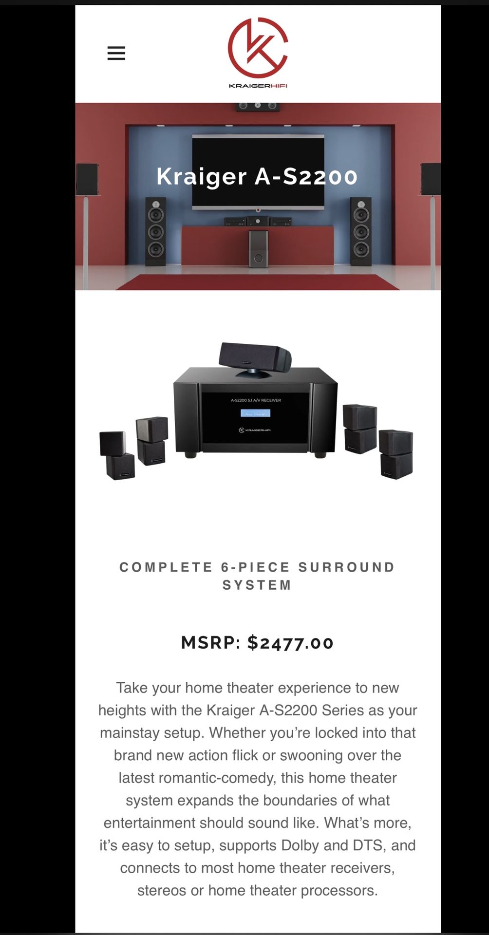 Kraiger A-S2200 COMPLETE 6-PIECE SURROUND SYSTEM