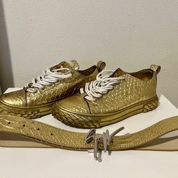 Giuseppe Zanotti Blabber Gold Men’s Shoes with Belt Set Size 8