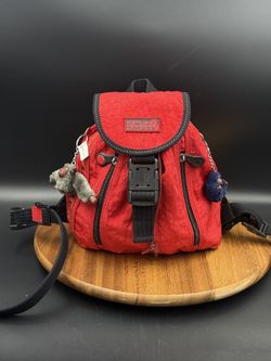 Vintage Red Kipling Sport Fundamental Mini Backpack drawstring Monkey Ape Charm