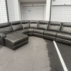Sectional Couch Real Leather Power Recliner Like New Delivery Available Modular Couch 