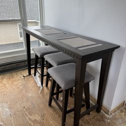 Modern Bar Table with 3 Stools + Built-In Outlets