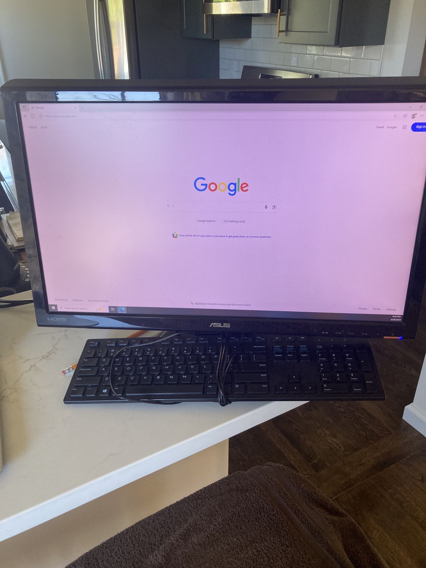 Asus VH238 23” Monitor W/ HDMI Cord + Keyboard