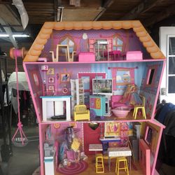 4 Ft Tall Dollhouse For Barbie Completely Furnished With Lots Of Accessories! Dolls Too!