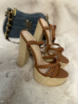 Platform Block High Heels Brown 