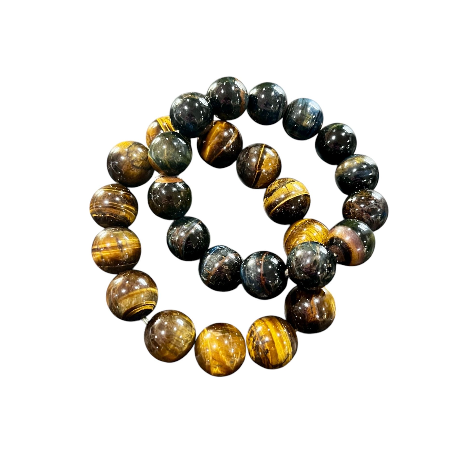 Two Tiger Eye Gemstones Stretch Bracelets - Large 13-15mm stones - Gorgeous Natural and Authentic