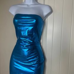 Blue Small Metallic Sleeveless Dress