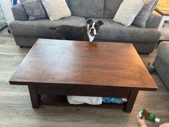 Wooden Coffee Table with Drawers and Shelf