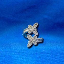 Silver Moissanite  Cuff Butterfly Ring