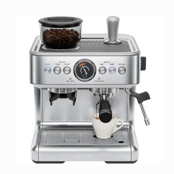 CHEFMAN Crema Supreme Espresso Machine with Conical Burr Grinder and Steam Wand (Stainless Steel)