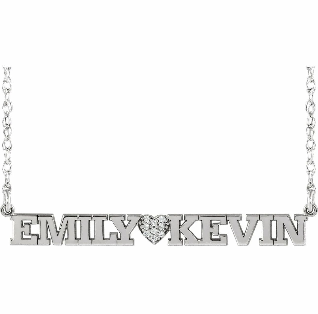 10k White Gold Couples Name Plate Necklace 