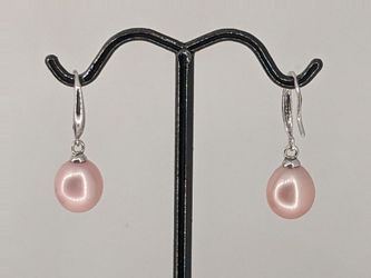 925 Sterling Silver Pink Freshwater Pearl Dangle Earrings | Shepherd Hook | 2.15g