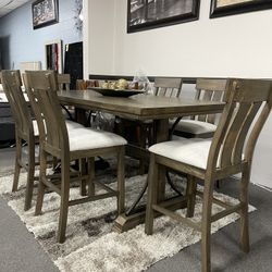 7PC Rustic Wood Dining Table Set