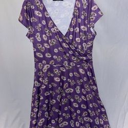 Ladies Oxiuly fashion purple floral midi deep-v dress size 2XL