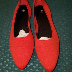 Women's Memory Foam Pointed Toe Ballet Flats Red Sz 9