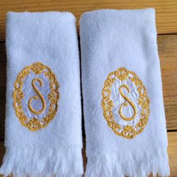 Vintage CANNON Monogram 'S' Hand Towels set of 2 100% Cotton Size 17"X11"