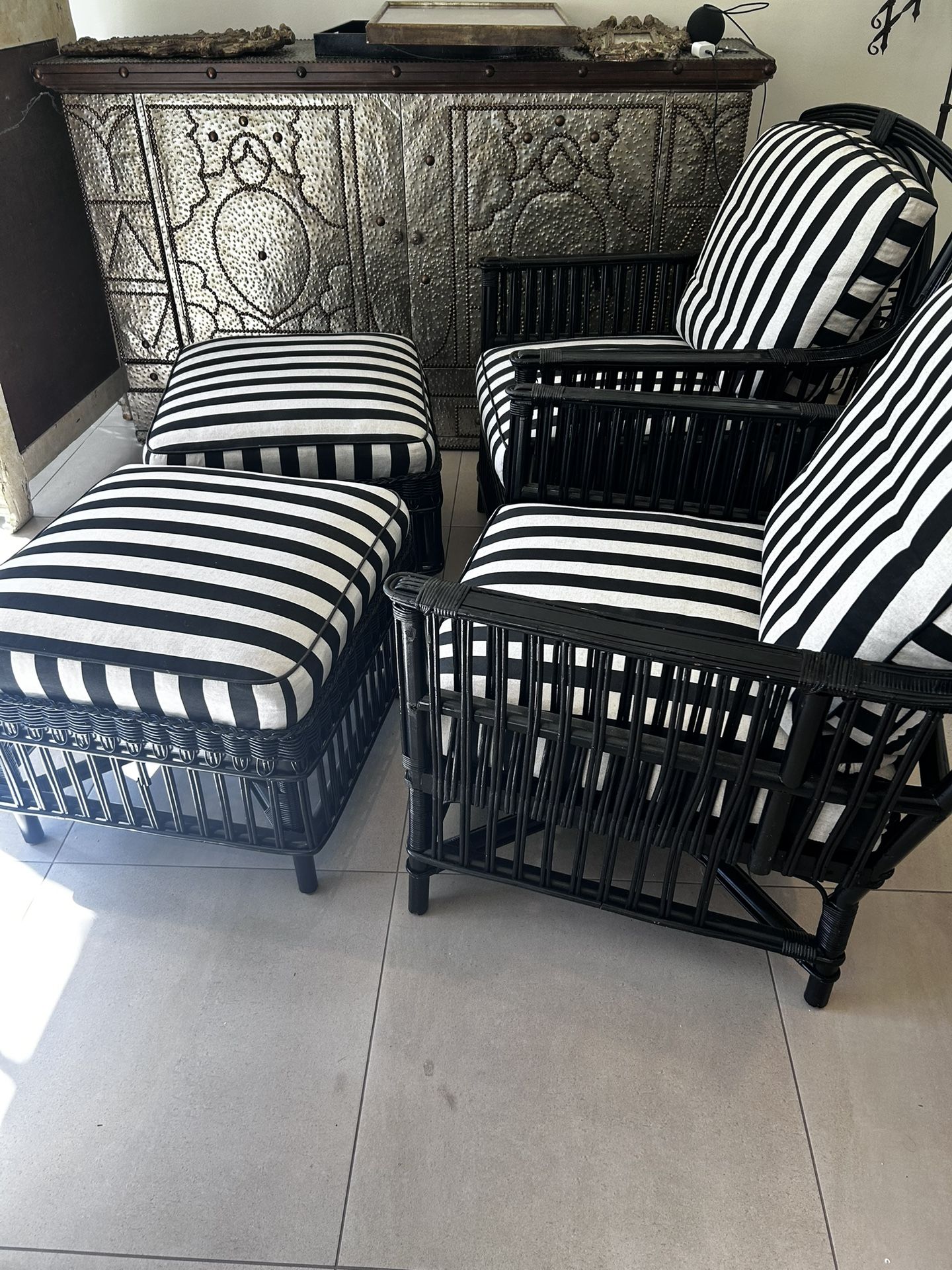 2 Designer Furniture Plantation Chairs & Matching Ottomans Custom Made Furniture