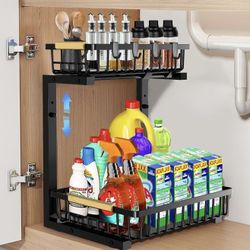 Under Sink Organizer and Storage: Adjustable Height 2-Tier Under Sink Bathroom Organizers Multi-Purpose Bathroom Cabinet Pull Out Drawers for Kitchen 