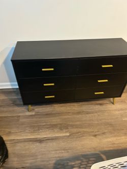 Modern Black 6-Drawer Dresser with Gold Hardware | Excellent Condition
