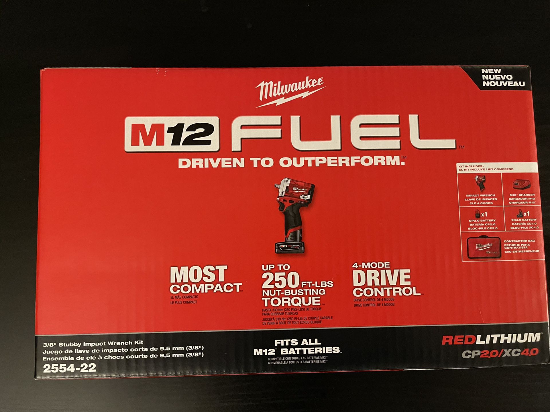 M12 FUEL™ 12V 3/8" MLW2554-22 Cordless Stubby Impact Wrench Kit (2 Batteries + Soft Case Bundle)