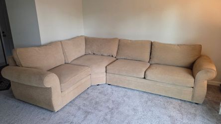 Beige Fabric L-Shaped Sectional Sofa