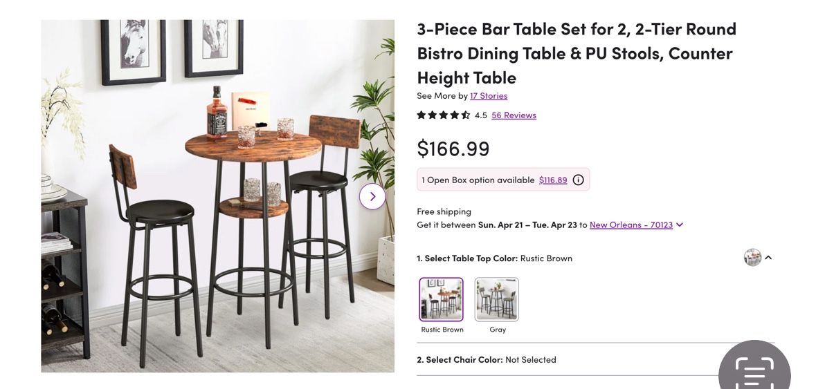 3-Piece Bar Table set For 2