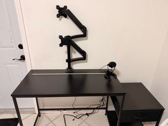 Black Desk with Dual Monitor Arms