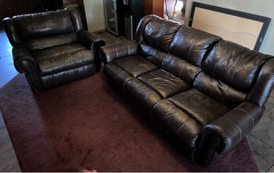Leather Reclining Couch + Matching Chair