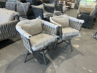 New -Grand Patio Indoor & Outdoor Modern Style Swivel Rope Wicker Chairs Set of 2 with Cushions for Backyard, Balcony, Quinn, Gray