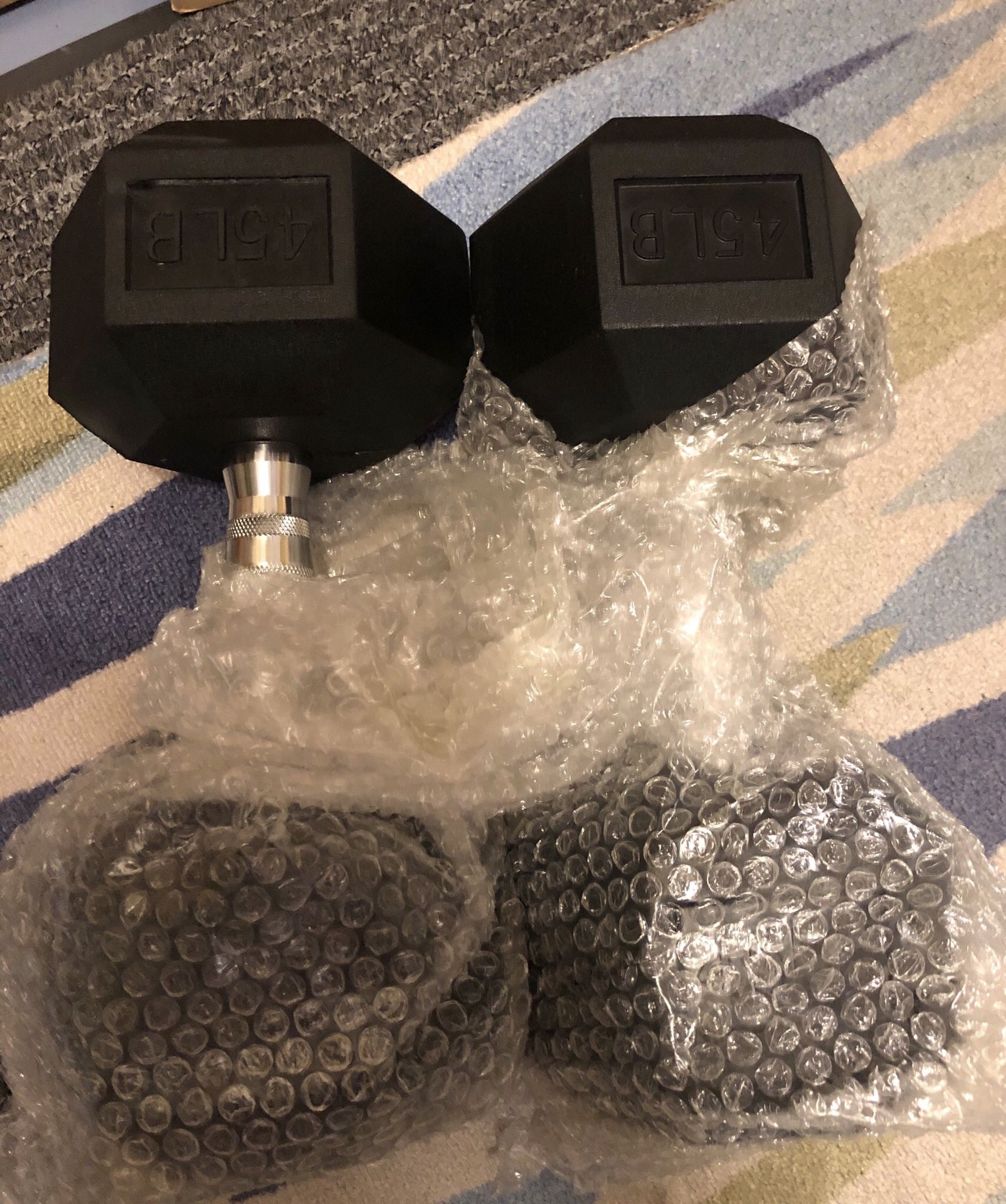 45 lb Dumbbell Pair BRAND NEW Rubber Hex - 90 Pounds Total
