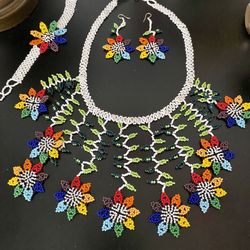 Beautiful Mexican Necklace Set (necklace Earrings And Bracelet) Collar Aretes Y Pulsera