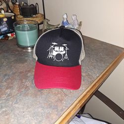 DRUMSET CAP / HAT (NEW) RED BRIM, BLACK FRONT & TAN BACK