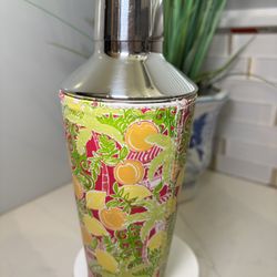 Lilly Pulitzer "Juice Bar" Stainless Steel Cocktail Shaker Oranges Lemons Fruit Bar Cart Drink Mixer