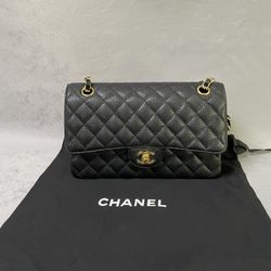 Chanel CF Classic Flap Chain Medium Double Gold Caviar Black