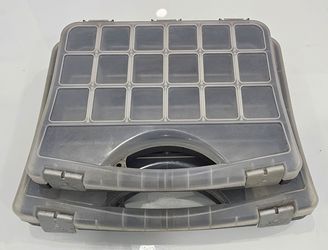 Set of 2 Portable Small Parts Organizer Cases – Gray/Clear – 15" & 11"